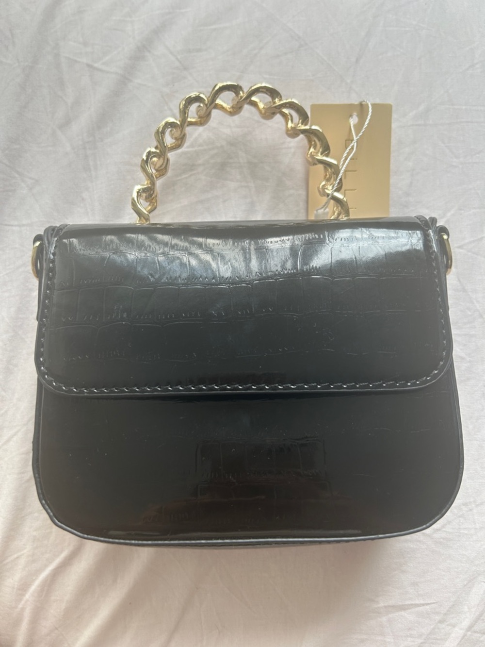 Billini Allaiah Gold Handle Bag Black Patent Croc